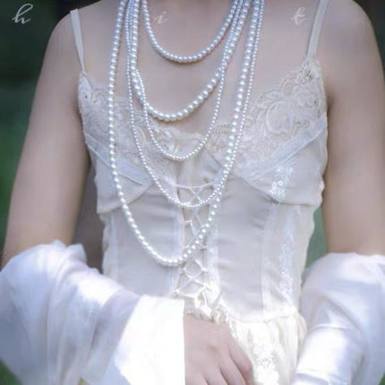 Multilayer Faux Pearl Necklace Long Sweater Chain Necklace for Women Girls Vintage Bridal Jewelry - FASHION SHEGOODS LLC