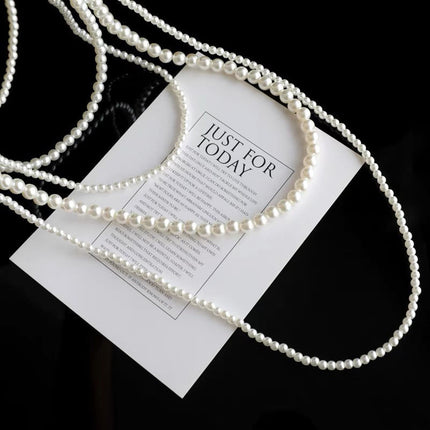 Multilayer Faux Pearl Necklace Long Sweater Chain Necklace for Women Girls Vintage Bridal Jewelry - FASHION SHEGOODS LLC
