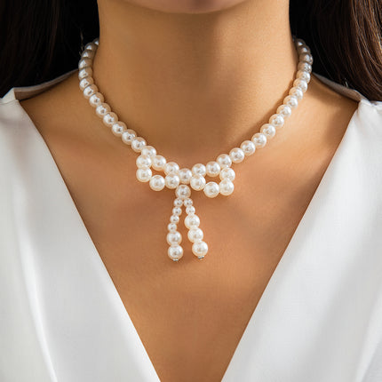 Bow Pearl Beaded Necklace for Women