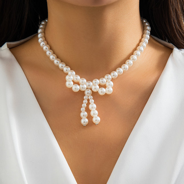 Bow Pearl Beaded Necklace for Women
