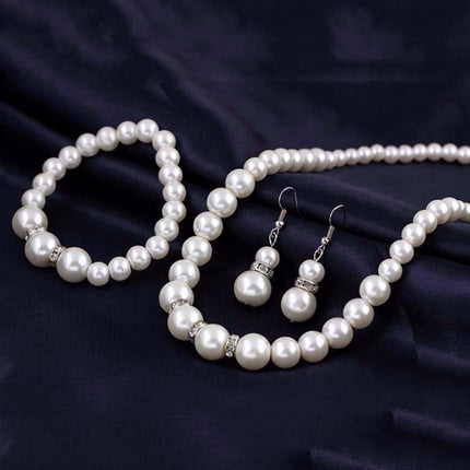 Fashion Classic Pearl Necklace Bracelet Earring Set