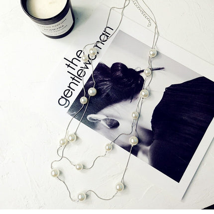 Multi Layer Pearl Sweater Chain Necklace