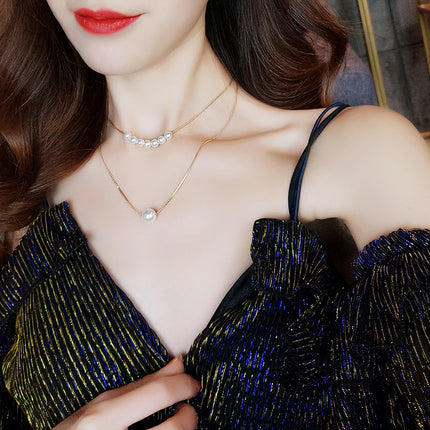 Multilayer Chain Pearl Necklaces