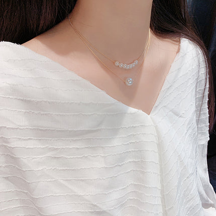 Double Layer Baroque Glass Pearl Pendant Necklace