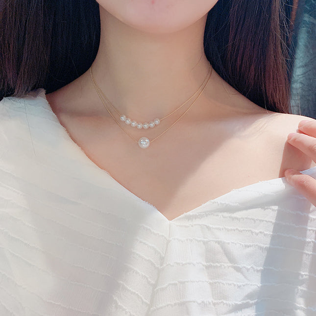 Double Layer Baroque Glass Pearl Pendant Necklace