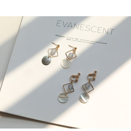 Geometric Square Shell Stud Earring
