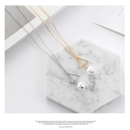 Hollow Triangle Pearl Lariat Necklace