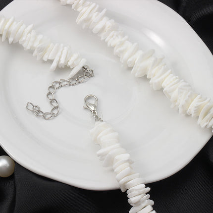 Bohemian Ethnic Natural Square Shell Beaded Chain Necklace