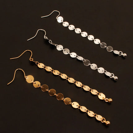 Geometric Disc Stitching Long Tassel Earrings
