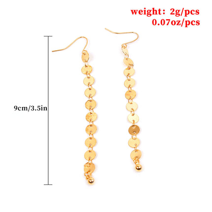 Geometric Disc Stitching Long Tassel Earrings