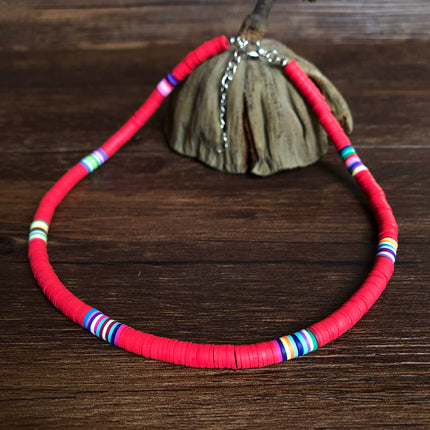 Boho Polymer Clay Necklace Colorful Disc Beads
