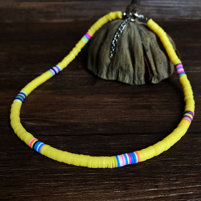 Boho Polymer Clay Necklace Colorful Disc Beads