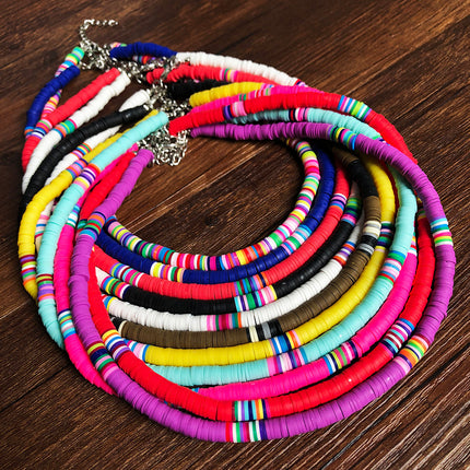 Boho Polymer Clay Necklace Colorful Disc Beads