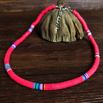 Boho Polymer Clay Necklace Colorful Disc Beads
