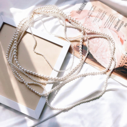 Women Five Multi-Strand Simulated Pearl Statement Necklace