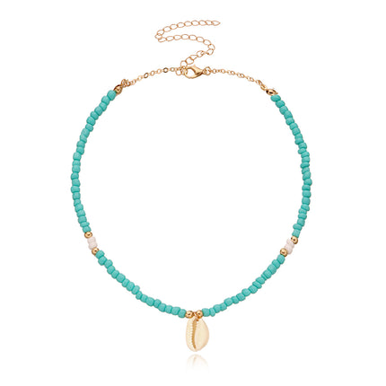 Blue Coconut Sea Shell Conch Pendant Necklace