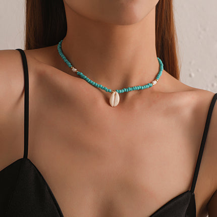 Blue Coconut Sea Shell Conch Pendant Necklace