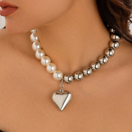 Multi-layer Ccb Round Beads Heart Pearl Necklace