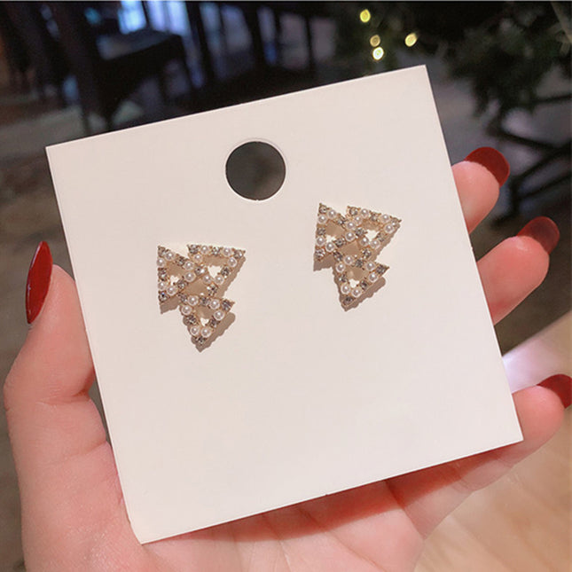 Geometry Rhinestone Triangle Stud Earrings - FASHION SHEGOODS LLC