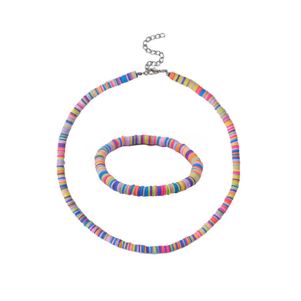Bohemian Colorful Polymer Clay Disc Beads Necklace