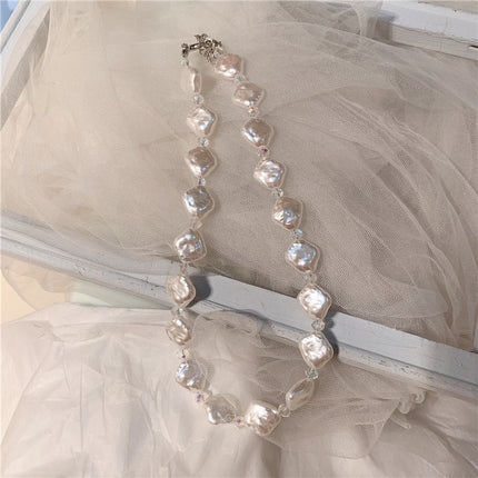Vintage Crystal Bead Faux Pearl Choker Necklace