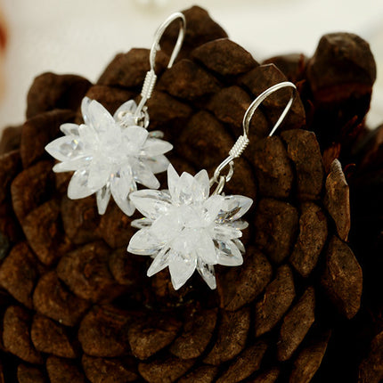 CZ Flower Stone Drop Jewelry Hook Earrings