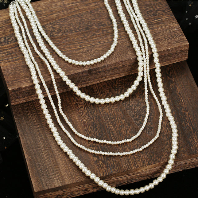 Multi Layer Pearl Strand Necklace Costume Jewelry