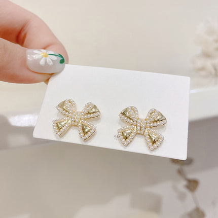 Pearl Bowknot Stud Earrings - FASHION SHEGOODS LLC
