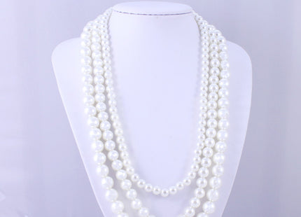 Vintage Pearl Necklace Creamy White 3 Strand Statement Necklace Layered