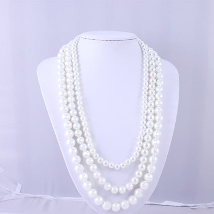 Vintage Pearl Necklace Creamy White 3 Strand Statement Necklace Layered