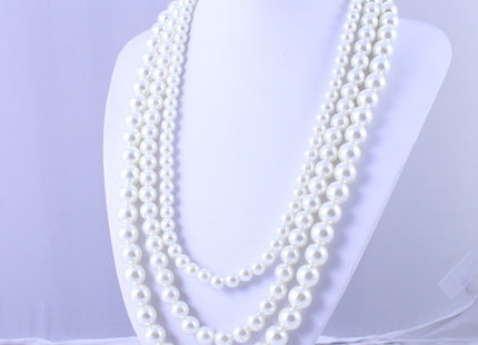 Vintage Pearl Necklace Creamy White 3 Strand Statement Necklace Layered