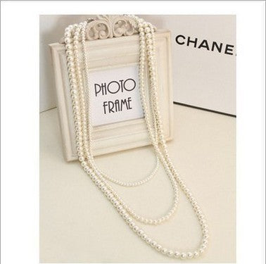 Multi-layer Pearl Women's Necklace Long Sweater Chain Accessories - FASHION SHEGOODS LLC