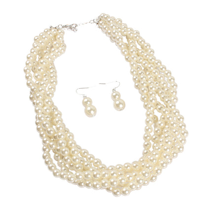 Multilayer Imitation Pearl Earhook Beaded Necklace Short Jewelry Set - FASHION SHEGOODS LLC