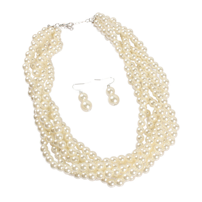 Multilayer Imitation Pearl Earhook Beaded Necklace Short Jewelry Set - FASHION SHEGOODS LLC