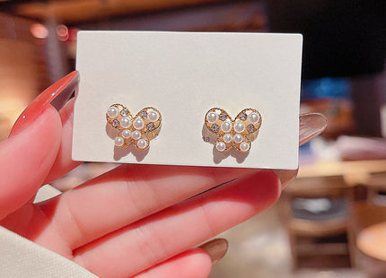 Elegant Butterfly Mini Stud Pearl Earrings