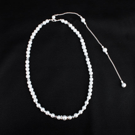 long pearl pendant fringe necklace back body chain