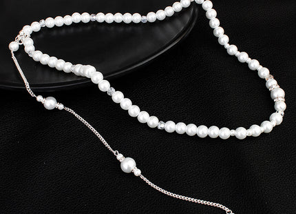 long pearl pendant fringe necklace back body chain