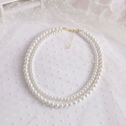 Multi Layered Faux Pearl Necklace Wedding Bride Necklace - FASHION SHEGOODS LLC