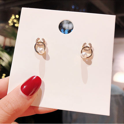 Simple Double Circle Crystal Rhinestone Stud Earrings
