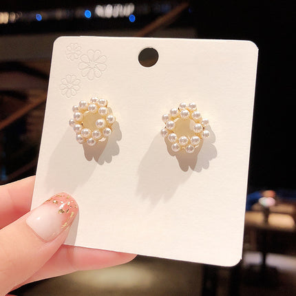 Geometric Pearl Flower Earrings - FASHION SHEGOODS LLC