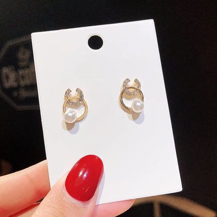 Simple Double Circle Crystal Rhinestone Stud Earrings