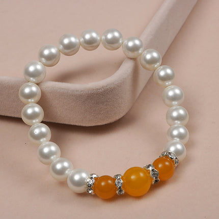Popular Natural Agate Stone Pearl Stretch Bracelet