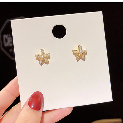 Imitation Pearl Starfish Stud Earrings - FASHION SHEGOODS LLC