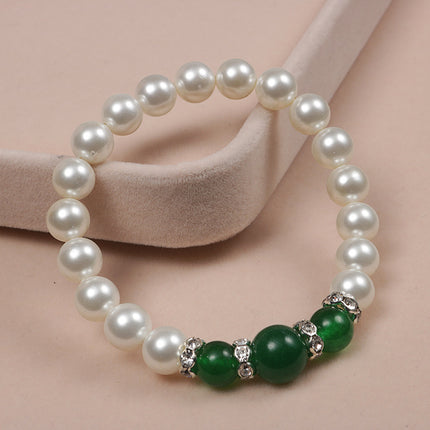 Popular Natural Agate Stone Pearl Stretch Bracelet