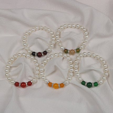 Popular Natural Agate Stone Pearl Stretch Bracelet