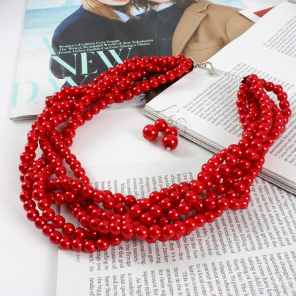 Multilayer Imitation Pearl Earhook Beaded Necklace Short Jewelry Set - FASHION SHEGOODS LLC