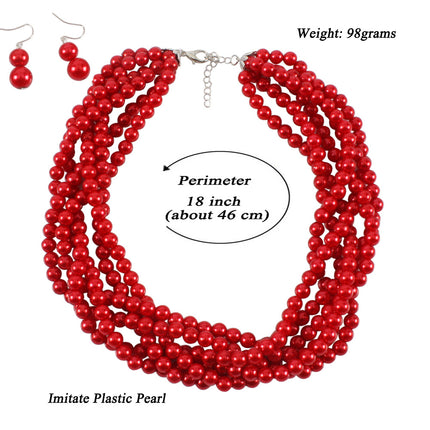 Multilayer Imitation Pearl Earhook Beaded Necklace Short Jewelry Set - FASHION SHEGOODS LLC