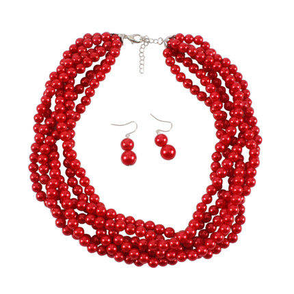 Multilayer Imitation Pearl Earhook Beaded Necklace Short Jewelry Set - FASHION SHEGOODS LLC