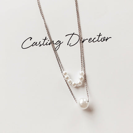 Pearl Pendant Chain Choker Multilayer Necklace