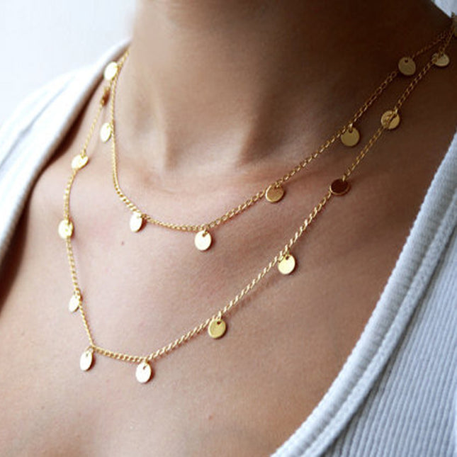 Sequins Pendant Chain Necklace Long Bohemia